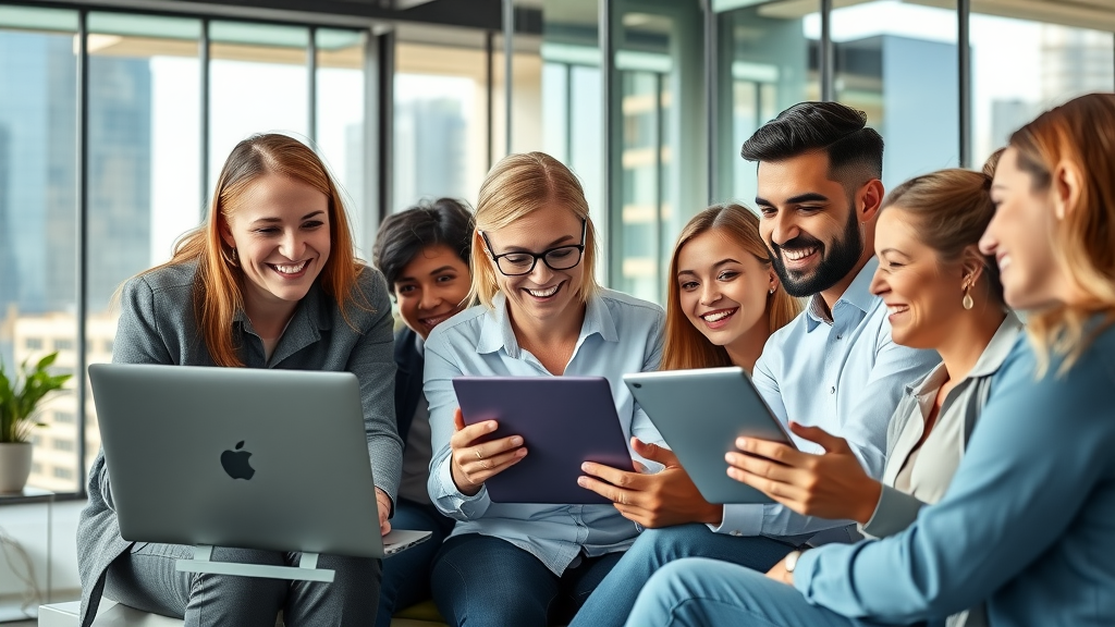 Online marketing for Dallas entrepreneurs in Plano vibrant business team collaborating in a Plano office
