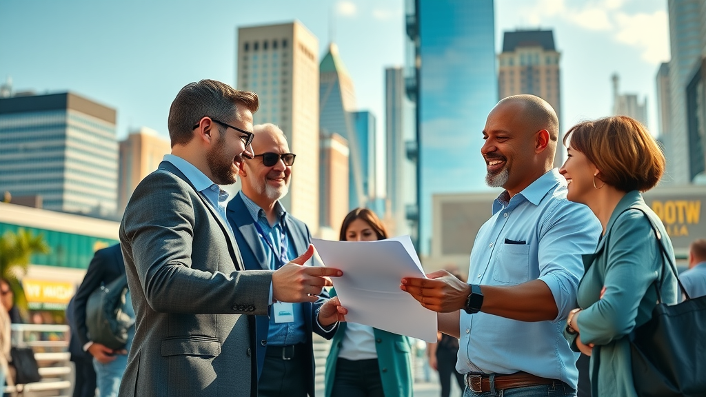 Dallas small business marketing energetic owners collaboration modern urban skyline