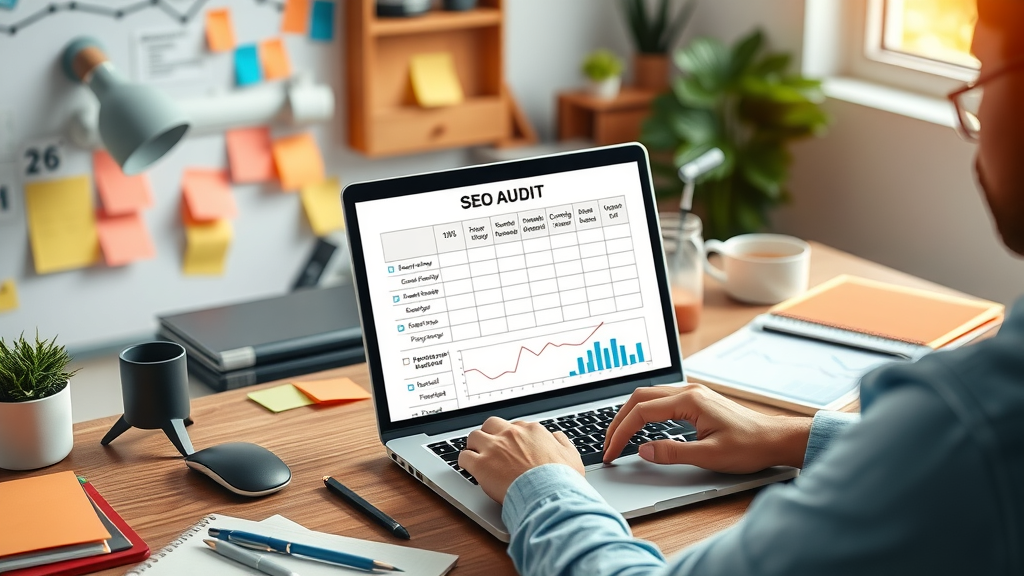 SEO audit checklist for Plani small businesses digital marketing strategy organized workspace