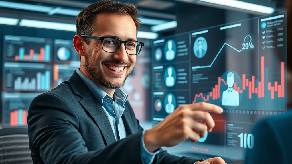 Friendly business owner engaging with a CRM dashboard to support affordable marketing solutions plani and nurture customers