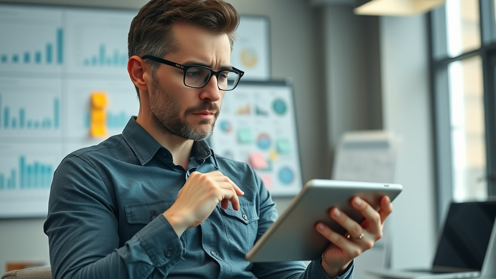 Dallas entrepreneur reviewing common small business marketing mistakes on tablet
