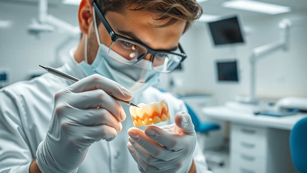 Dental lab services technician fabricating a crown with precision and care