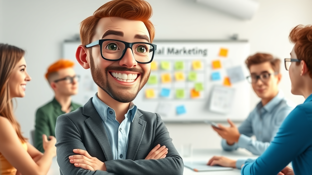 Entrepreneur leading digital marketing brainstorm session with engaged team