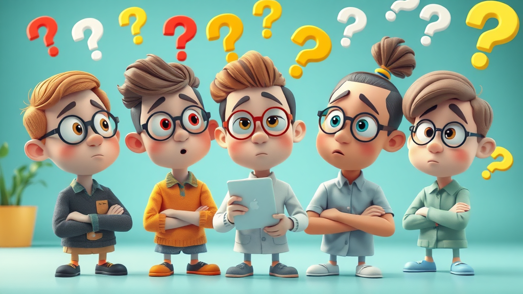 Whimsical cartoon group debating myths about importance of blogging for business, blogging misconceptions