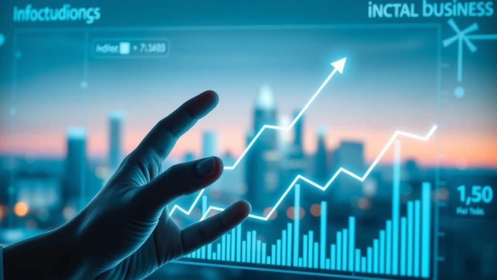 upward trending digital market data for social media marketing for small business in plano, charts and Plano skyline in background