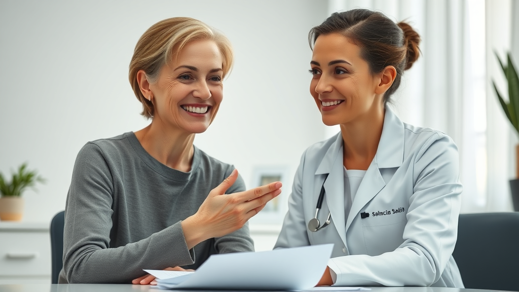 Doctor discussing personalized body contouring treatments with patient in bright clinic