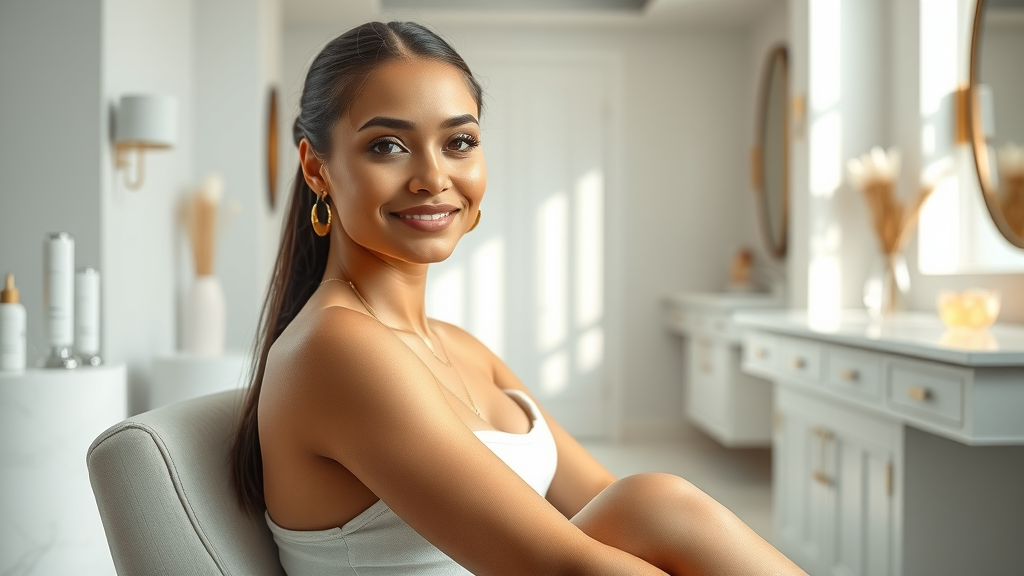 Confident woman after expert laser hair removal in elegant spa setting