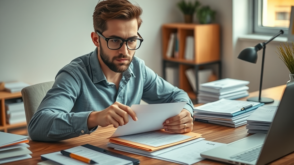 Small business manager arranging budget envelopes for marketing plan