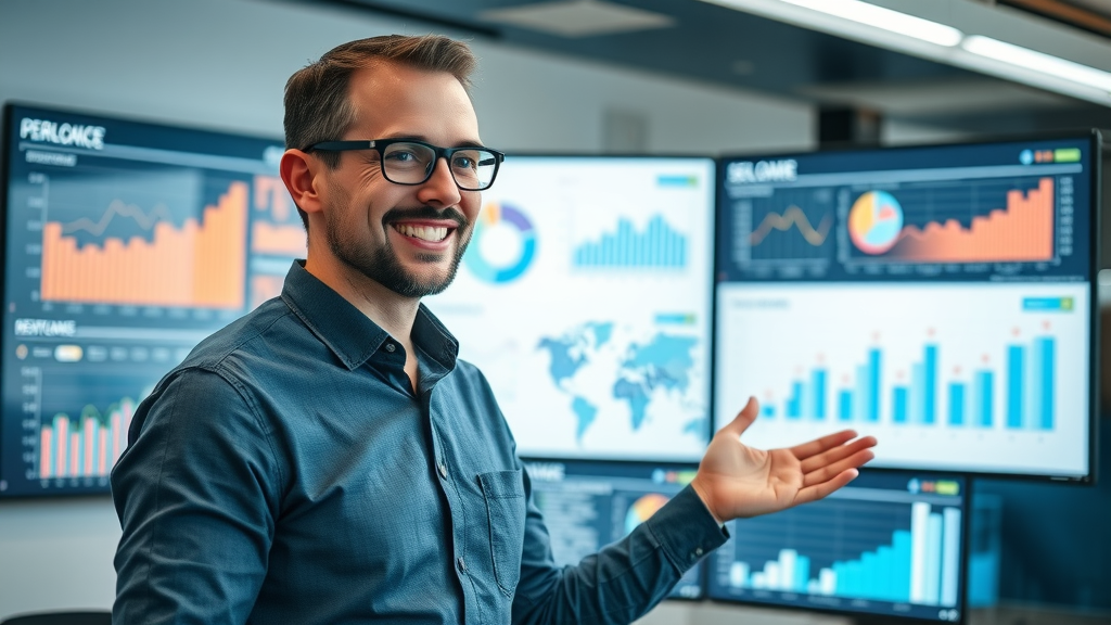 Plano data analyst presenting SEO performance and ROI charts