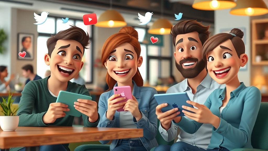 Plano young professionals engaging with social media content at coffee shop