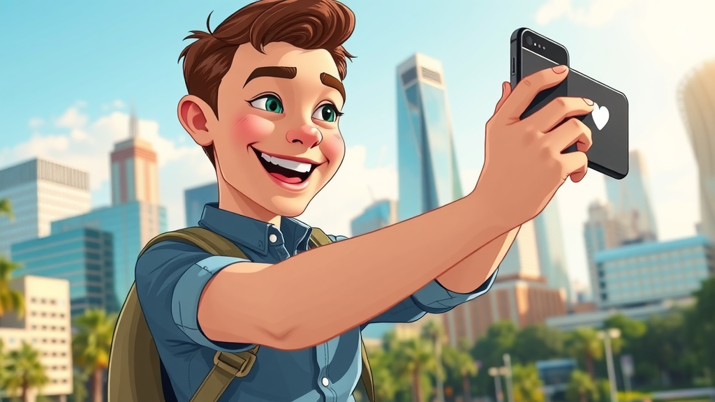 young Dallas professional creating engaging social media content with city landmarks