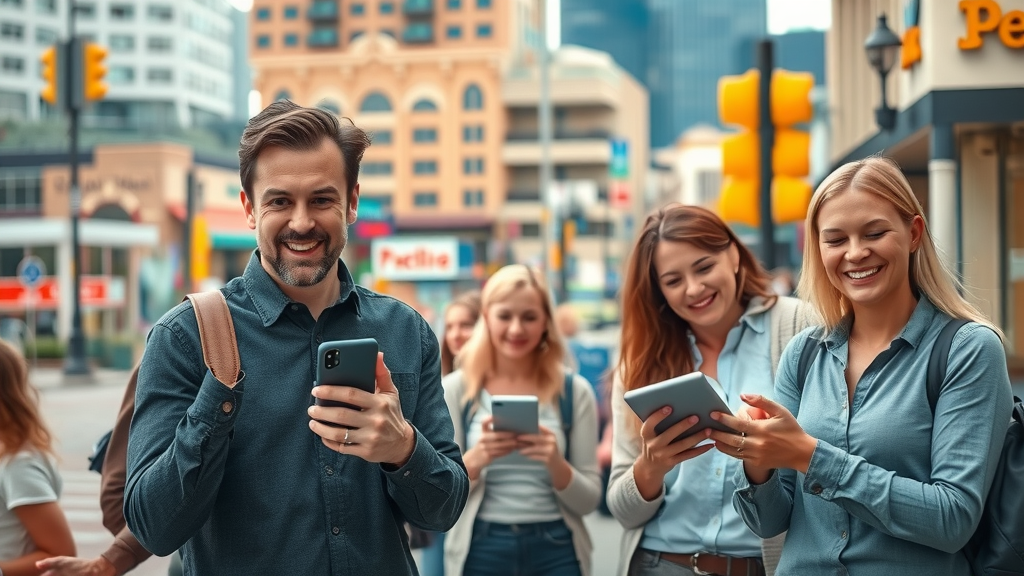 Vibrant Plano cityscape with local businesses and people engaging digitally - content marketing ideas in Plano