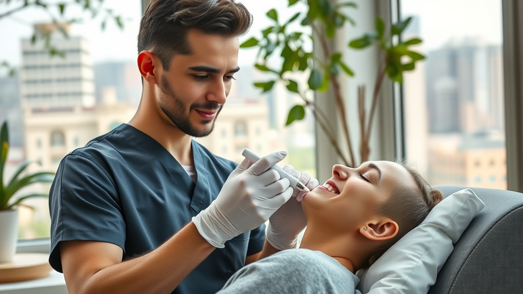 Medical facial by expert in San Francisco spa, diverse client, bright clinic window