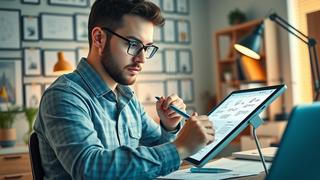 Web designer working on content-centric site layout for Plano business