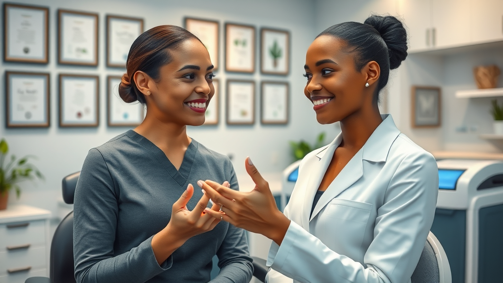 Laser hair removal expert consulting client in a modern medspa