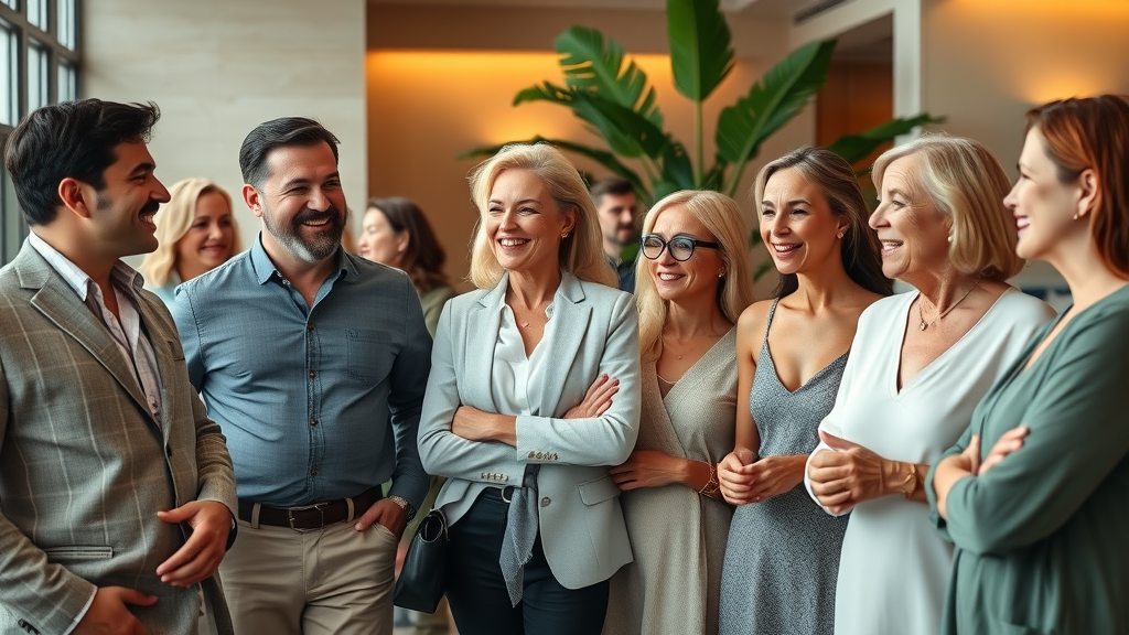 Group of adults with youthful skin after facial rejuvenation procedures.