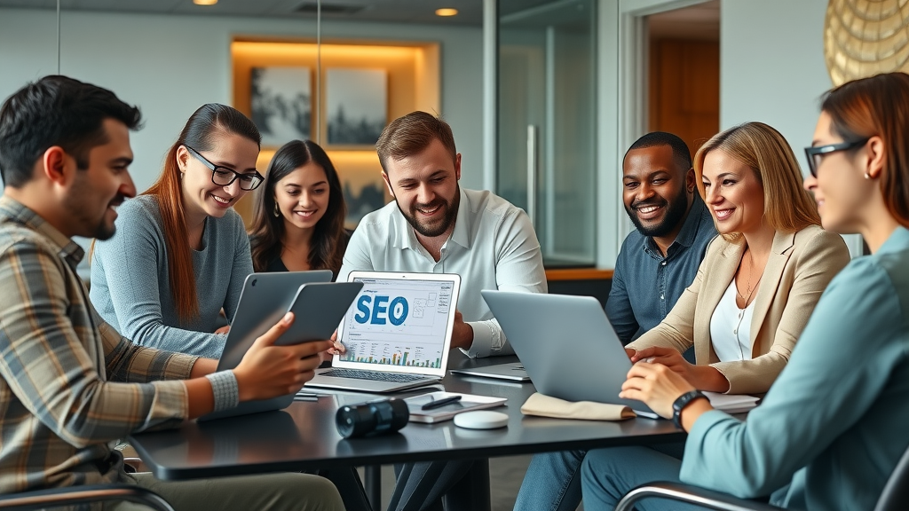 Plano SEO agency team reviewing search engine results and portfolios