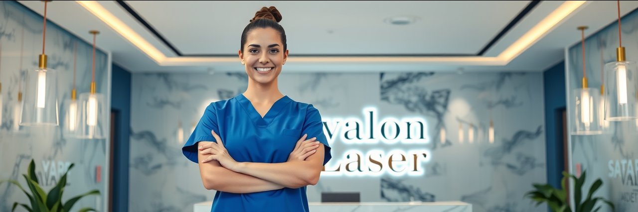 Laser hair removal specialist in luxury clinic lobby with 